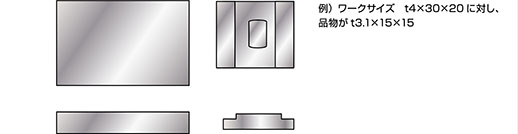 例)ワークサイズ t4×30×20に対し、品物がt3.1×15×15